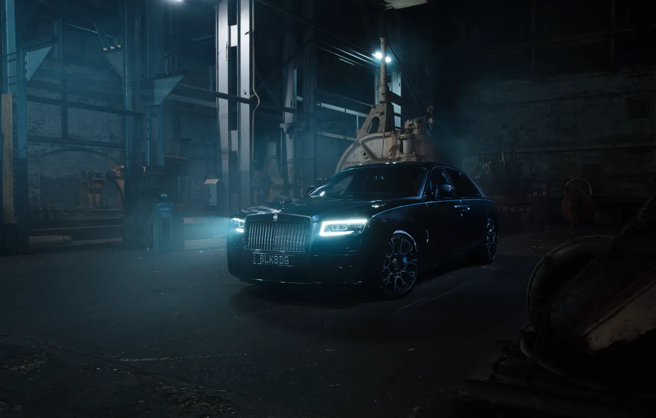 Photo wallpaper Rolls-Royce, Light, Ghost, Front, Black, Rolls-Royce Ghost, Black Badge, 2022