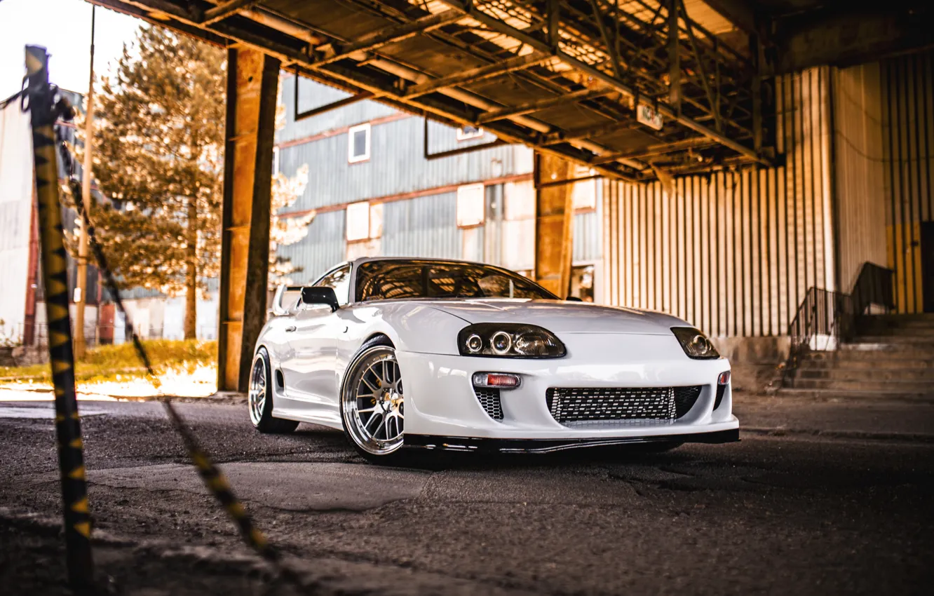 Photo wallpaper Toyota, Front, White, Toyota Supra, Road, Supra A80