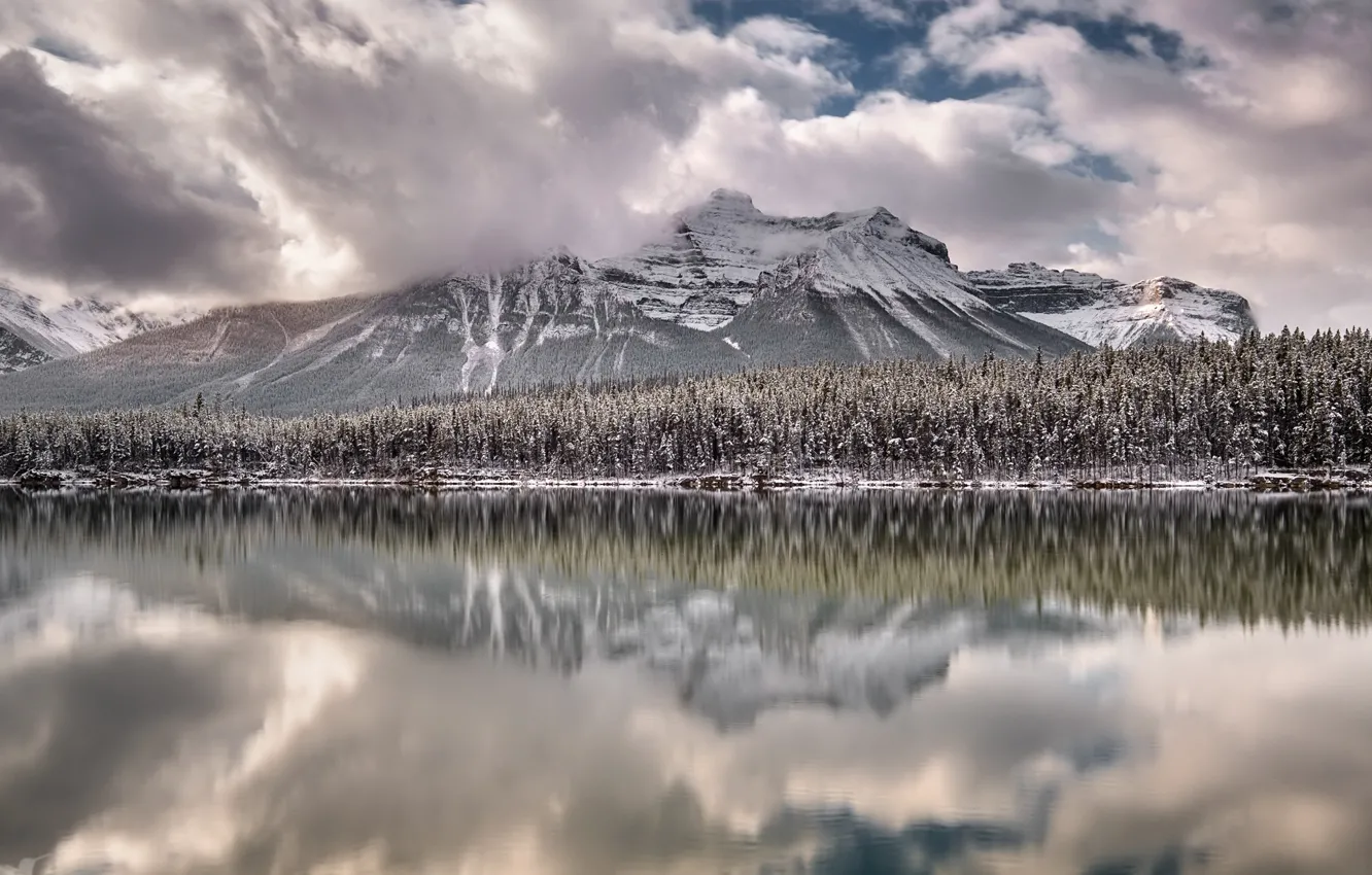 Photo wallpaper mountains, lake, Alberta, Canada