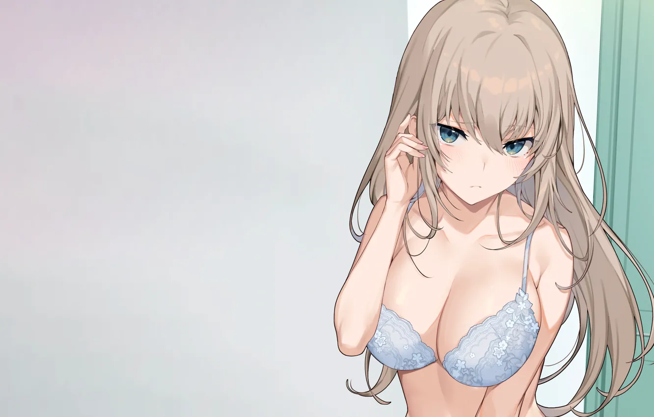 Photo wallpaper girl, sexy, lingerie, bra, cleavage, long hair, boobs, anime