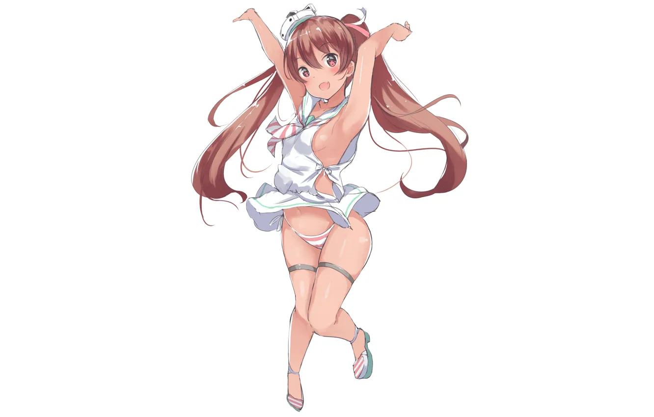 Photo wallpaper girl, sexy, cleavage, long hair, legs, brown hair, brown eyes, boobs