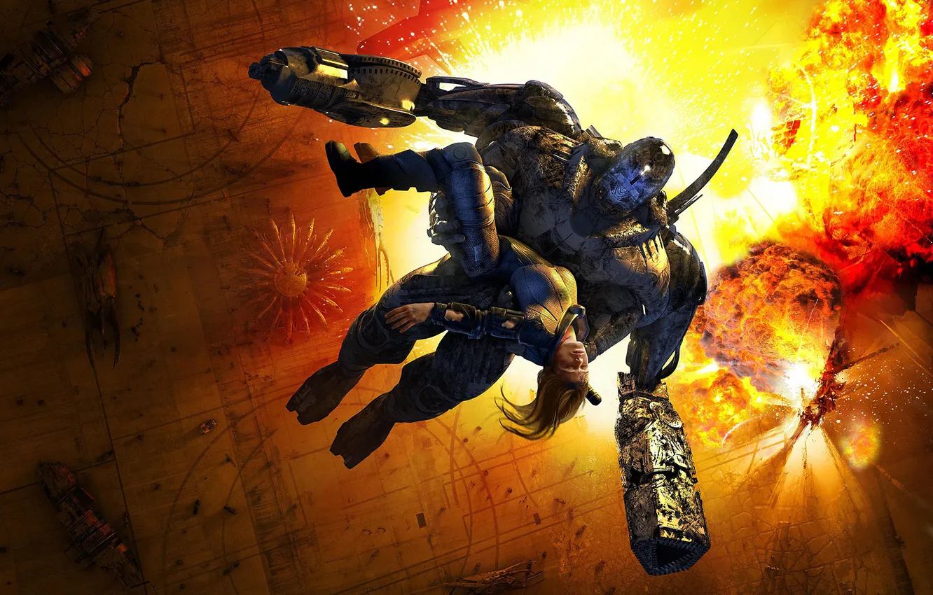 Photo wallpaper girl, the explosion, lights, robot, height, art