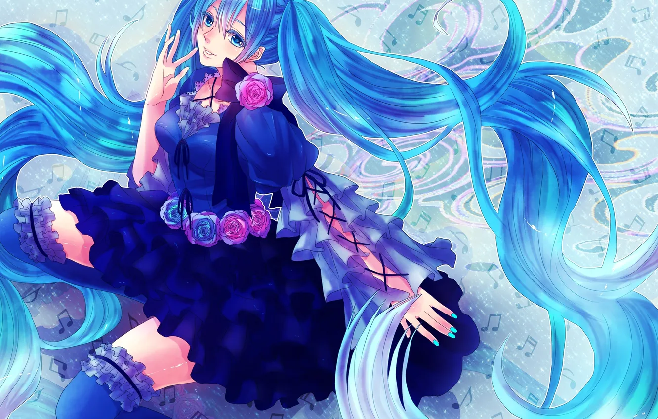 Photo wallpaper girl, smile, dress, vocaloid, hatsune miku, gesture, Vocaloid, art