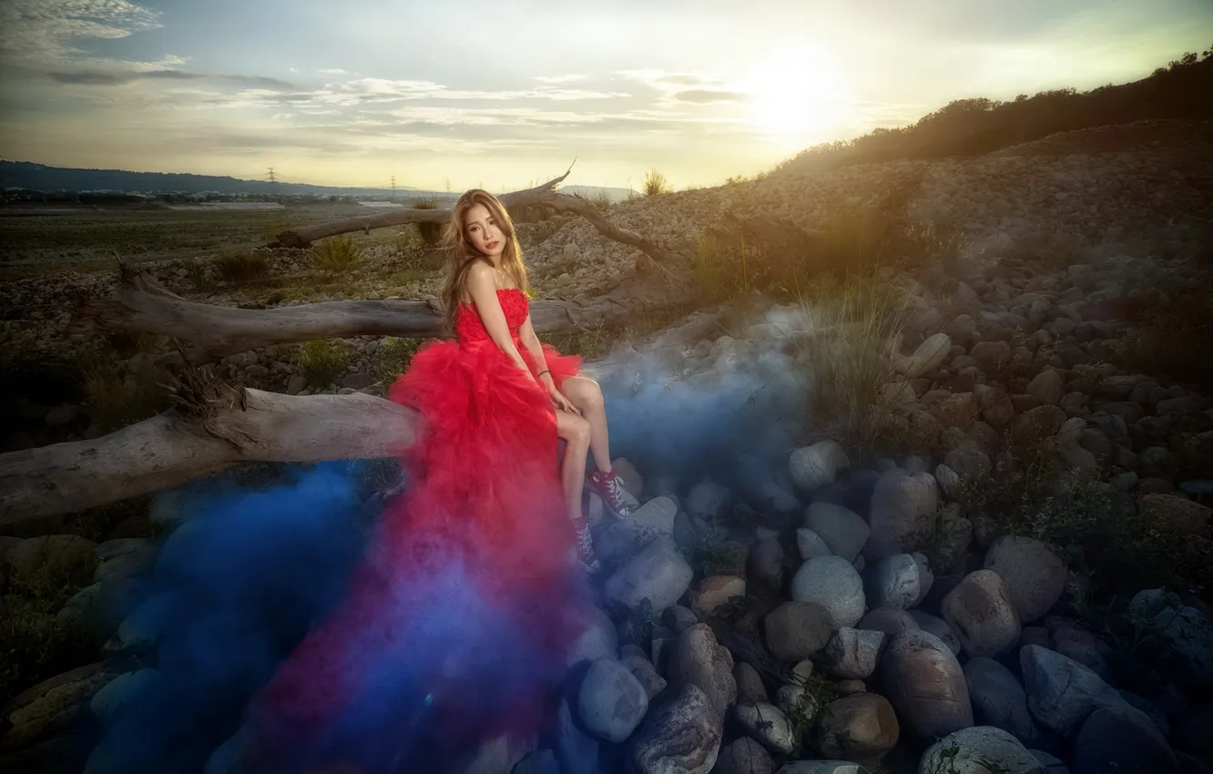 Photo wallpaper look, girl, pose, smoke