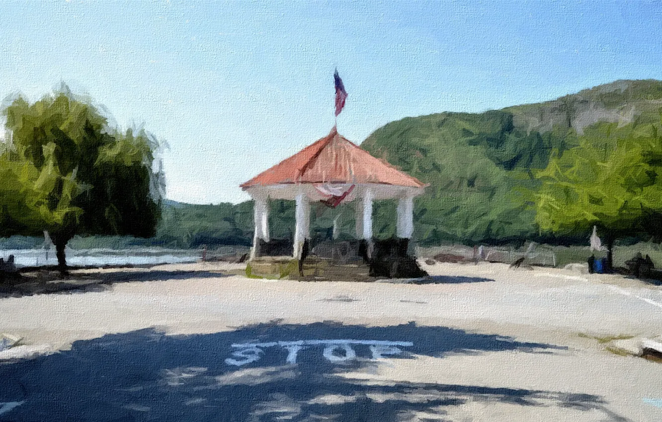 Photo wallpaper art, painting, gazebo, Cold Spring, Cold Spring Gazebo