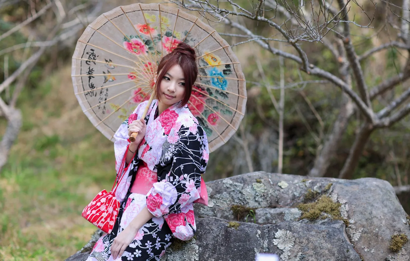 Photo wallpaper girl, style, umbrella, outfit, girl, Asian, style, umbrella