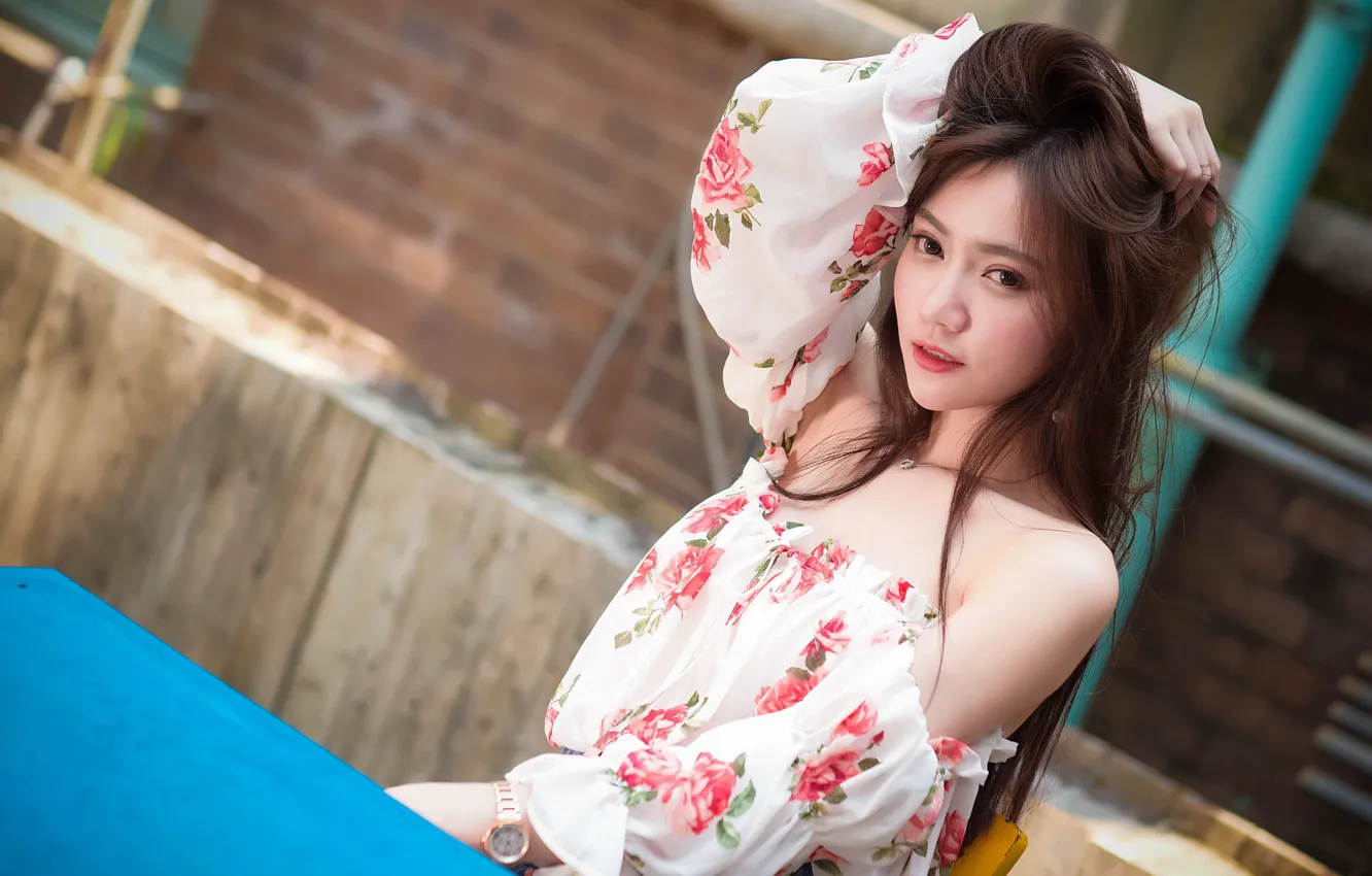 Photo wallpaper look, girl, Asian, cutie