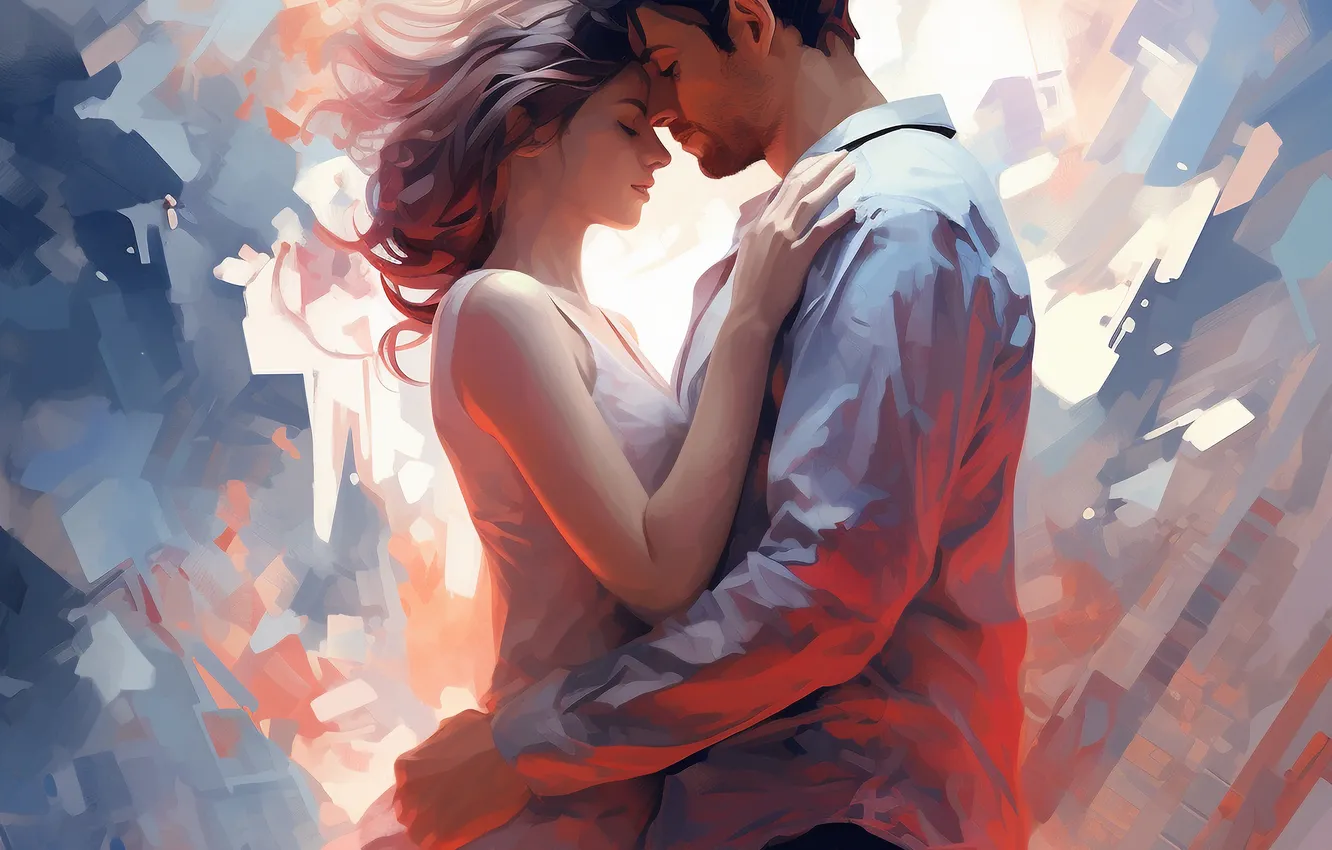 Photo wallpaper girl, love, dress, male, two, digital art, AI art, The Art of Artificial Intelligence