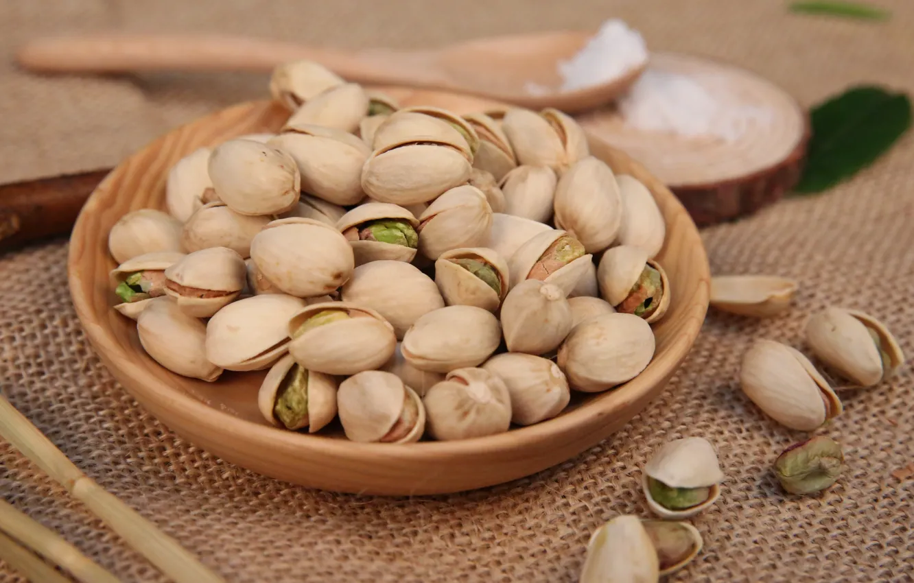 Photo wallpaper dish, pistachios, nuts, tablecloth