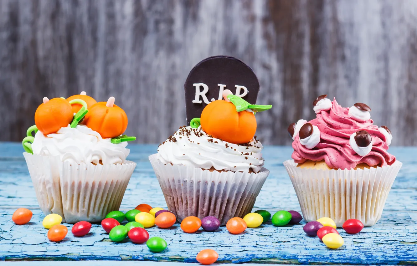 Photo wallpaper decoration, holiday, cream, cupcakes, Heluin