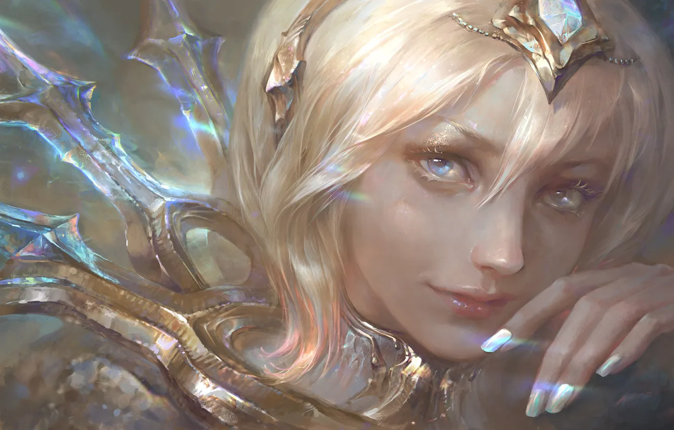 Photo wallpaper girl, light, face, light, Lux, League of Legends