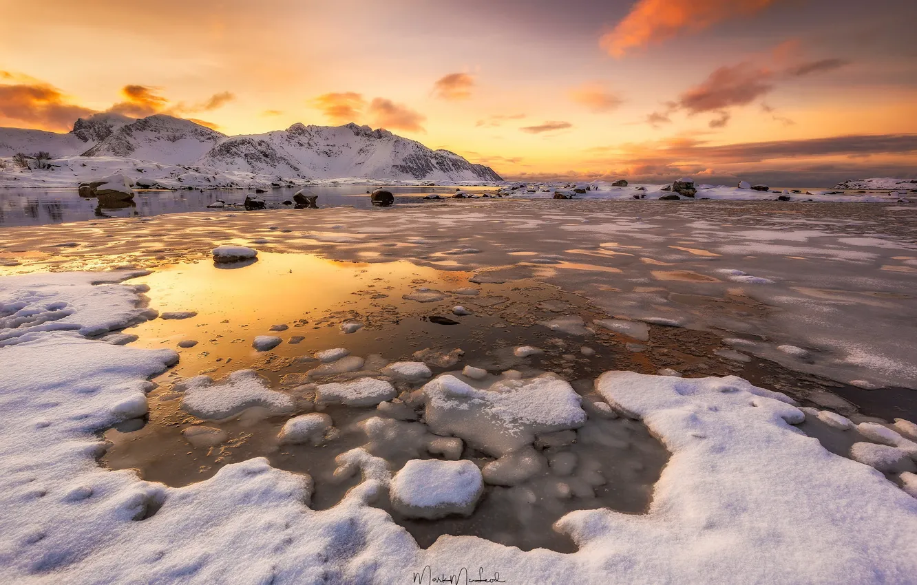 Photo wallpaper winter, the sky, clouds, snow, ice, North