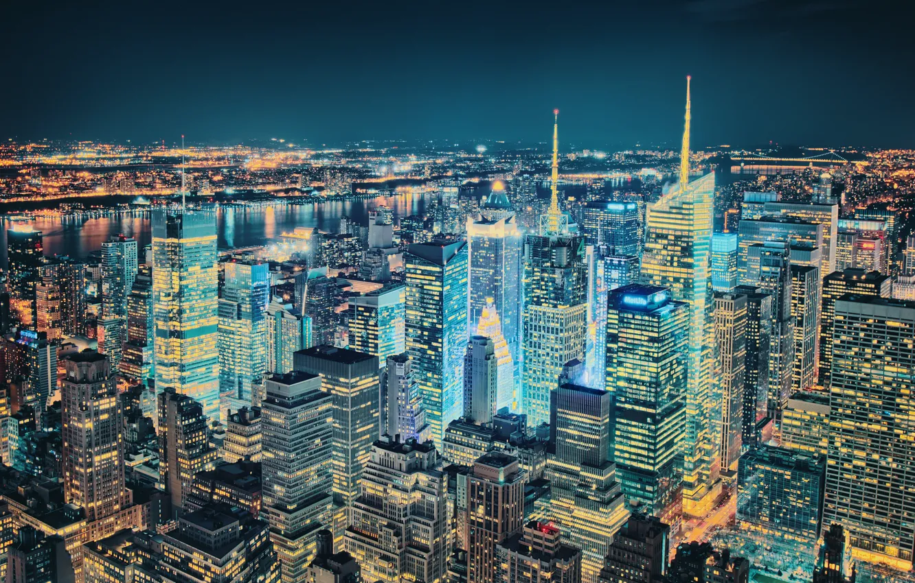 Photo wallpaper night, lights, New York, the evening, New York