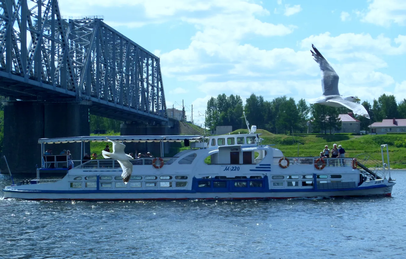 Photo wallpaper stay, pleasure boat, river