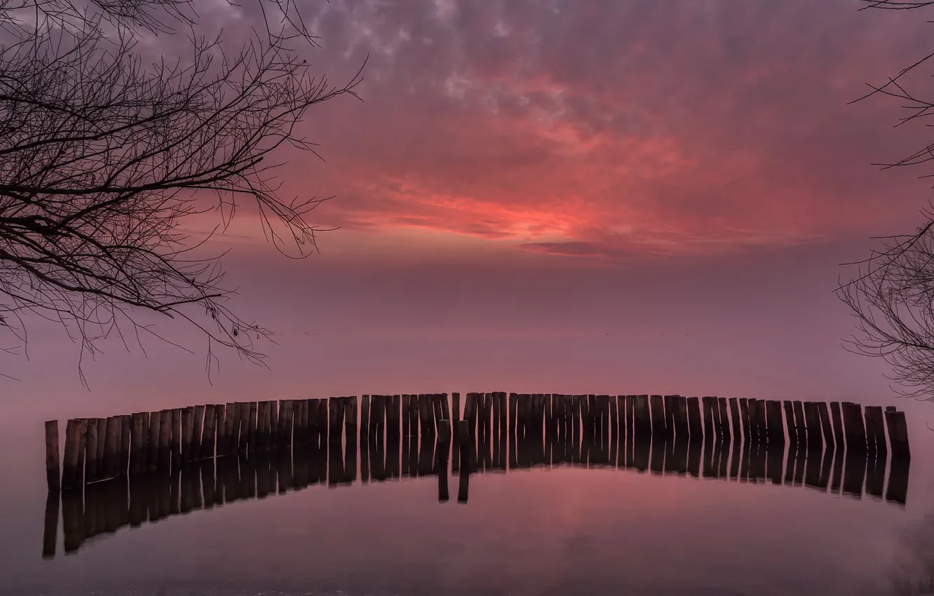Photo wallpaper clouds, lake, glow