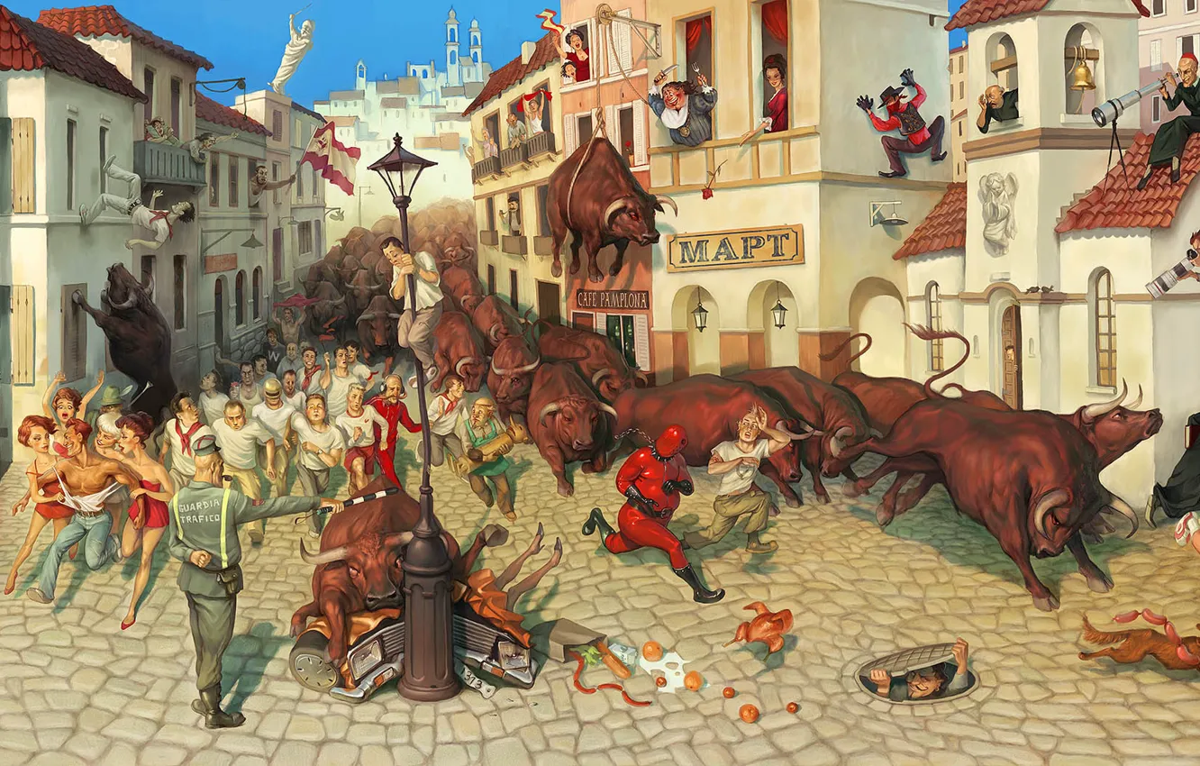 Photo wallpaper humor, area, Spain, Waldemar Kazak, Fiesta