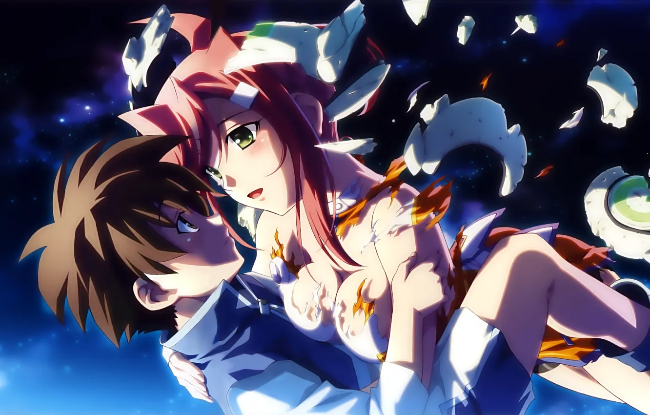 Photo wallpaper the sky, girl, stars, night, anime, drop, art, guy