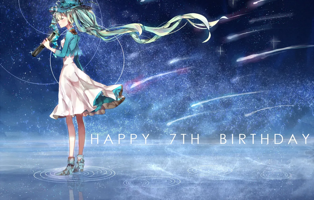 Photo wallpaper the sky, water, girl, stars, smile, reflection, anime, art