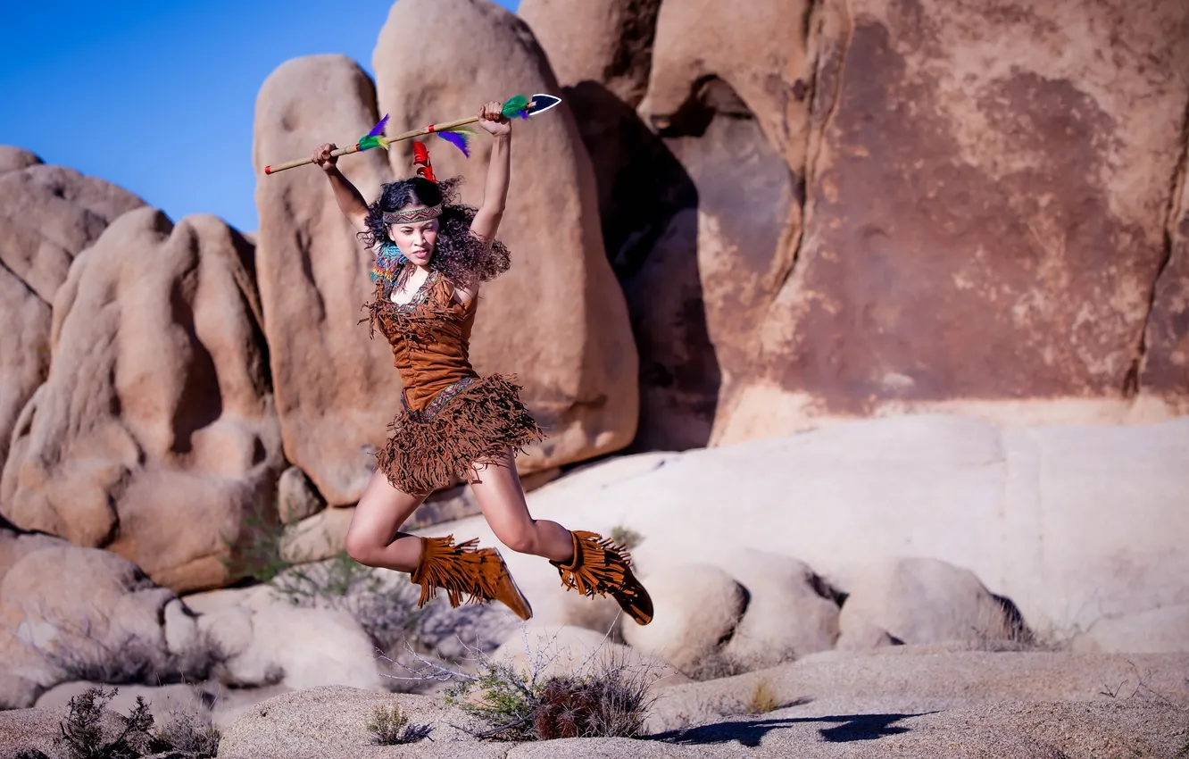 Photo wallpaper girl, mountains, background