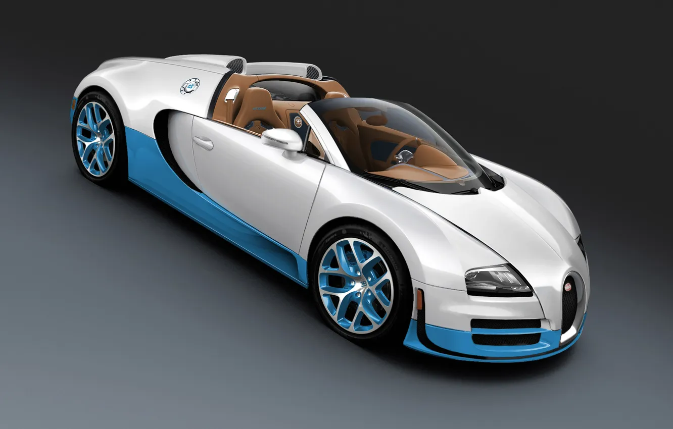 Photo wallpaper auto, machine, sport, Bugatti Veyron, white, grand sport vitesse, blue.