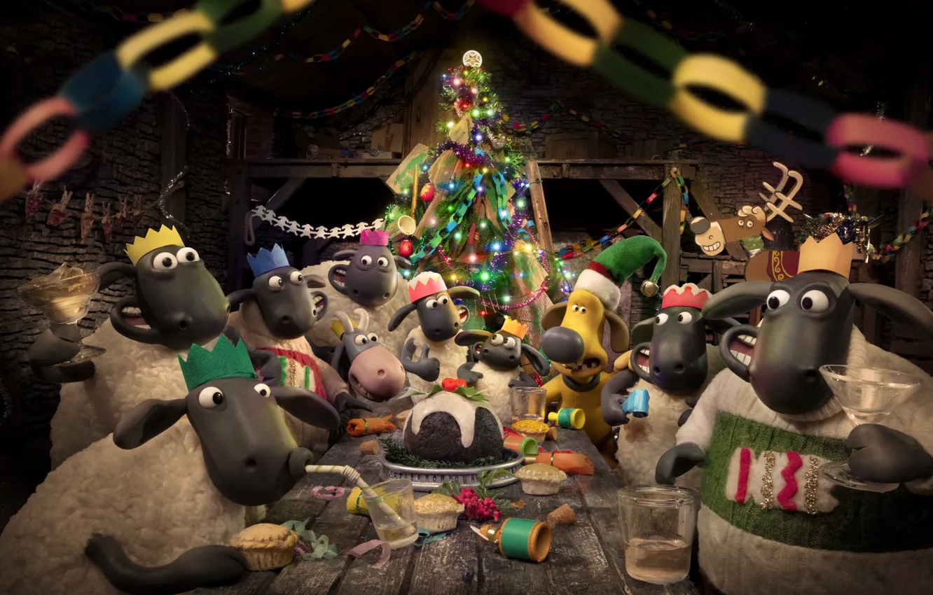 Photo wallpaper cartoon, new year, dog, RAM, Family, Comedy, animation, Animation