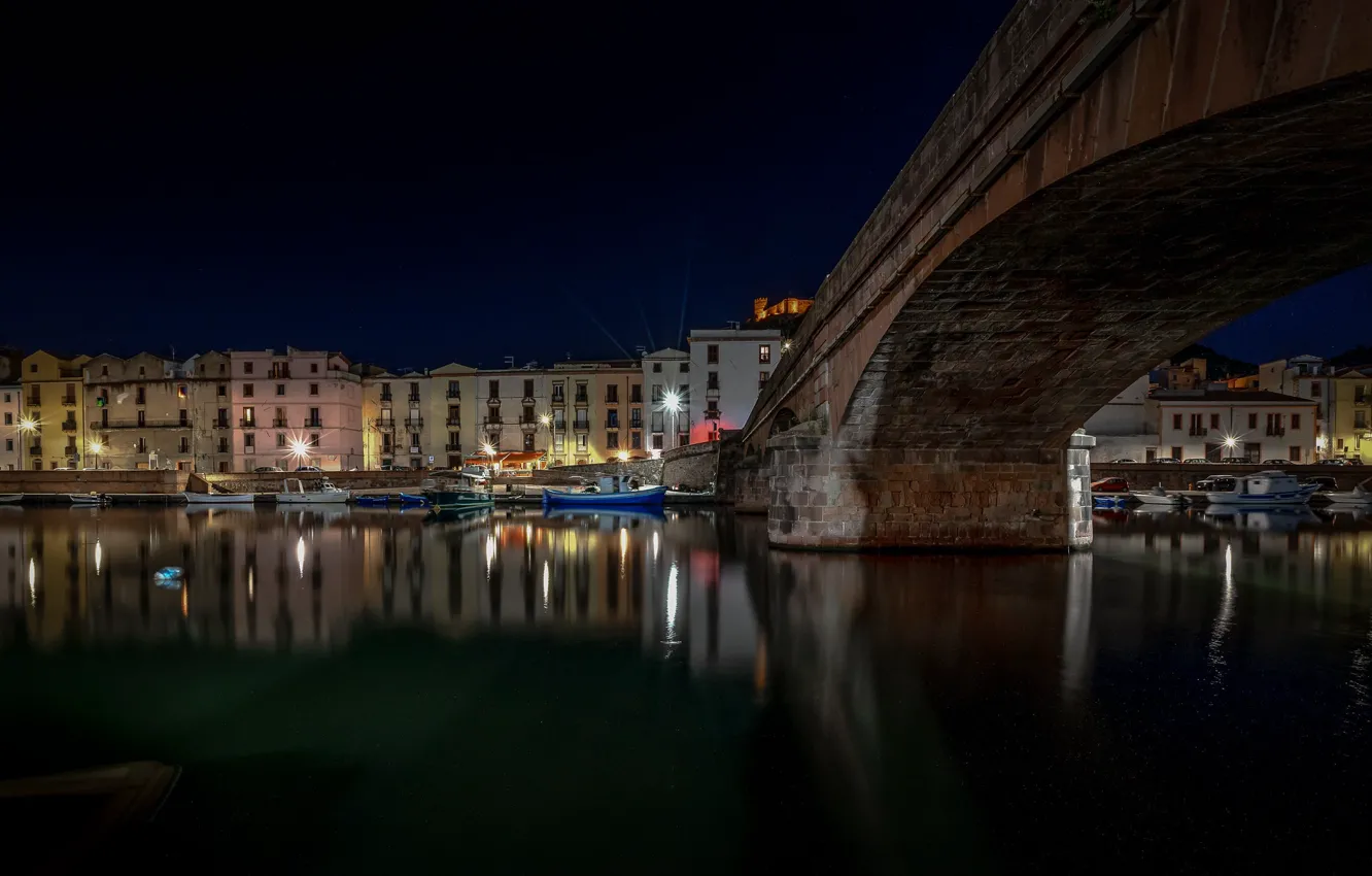 Photo wallpaper night, Italy, Sardinia, Bosa