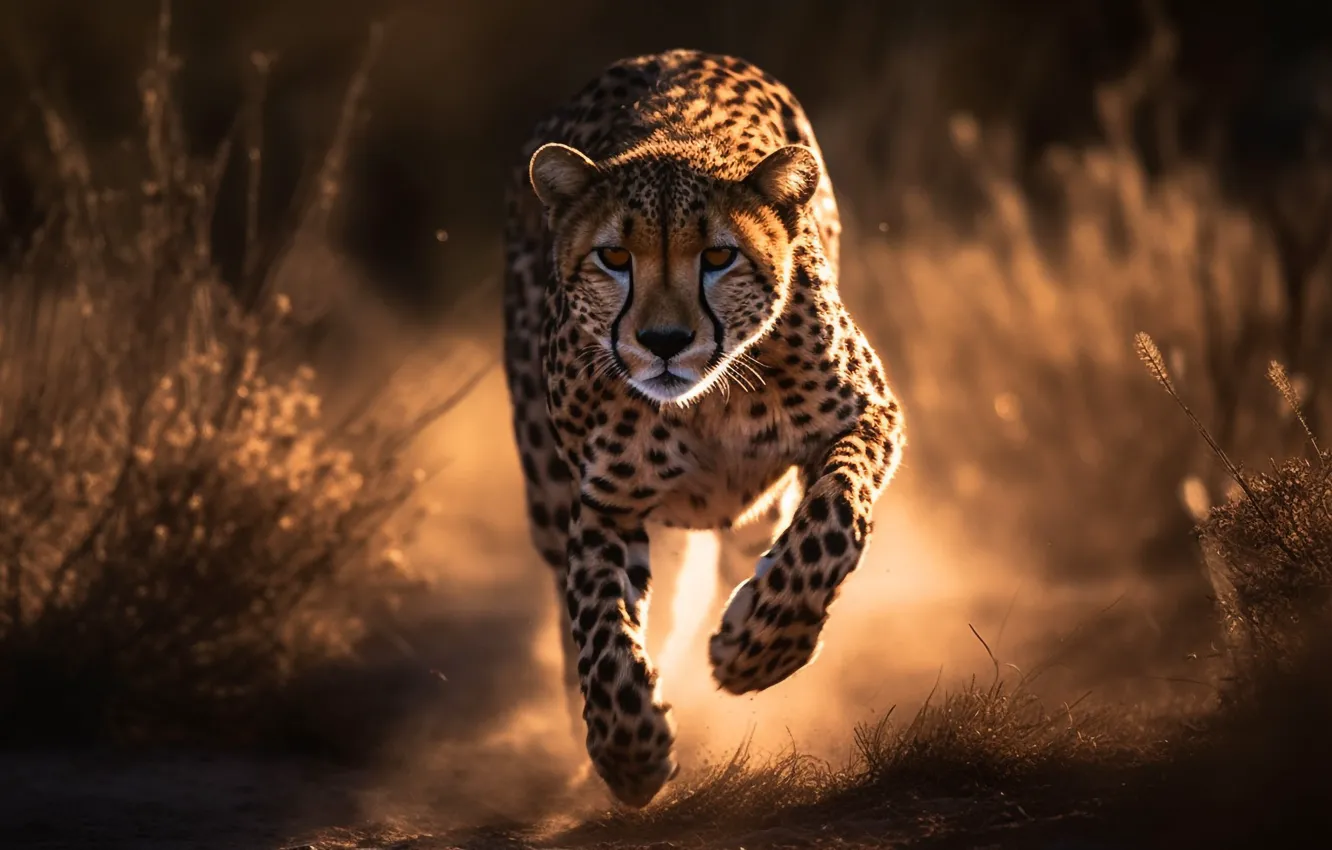Photo wallpaper grass, look, predator, running, Cheetah, Savannah, Africa, big cat