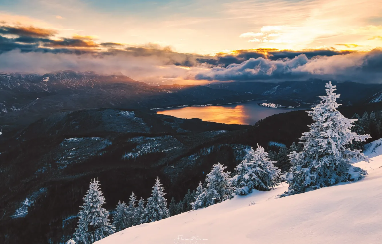 Photo wallpaper winter, mountains, nature