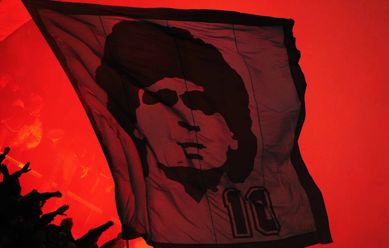 Photo wallpaper red, flag, legend, banner, maradona, Naples-fans