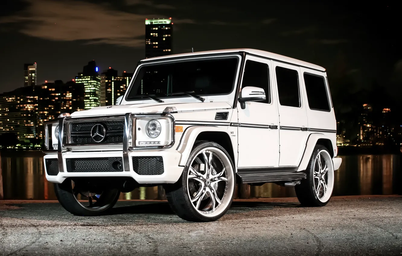 Photo wallpaper City, Mercedes, AMG, Night, White, G63