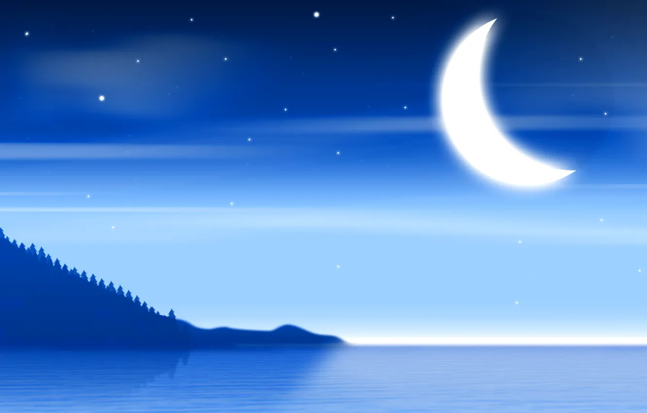 Photo wallpaper sea, the sky, stars, landscape, nature, the moon