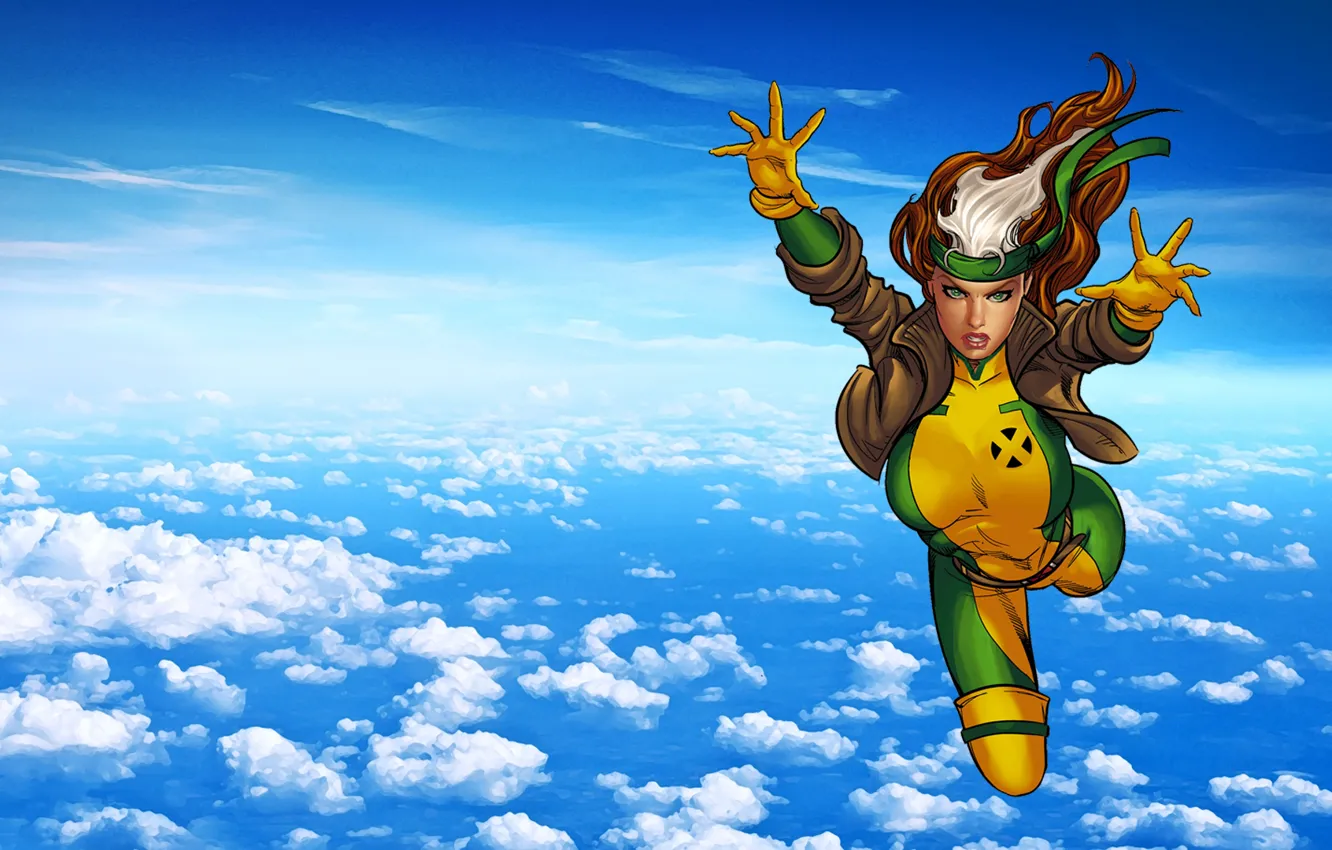 Photo wallpaper the sky, flight, X-Men, art, Marvel, Rogue, rascal