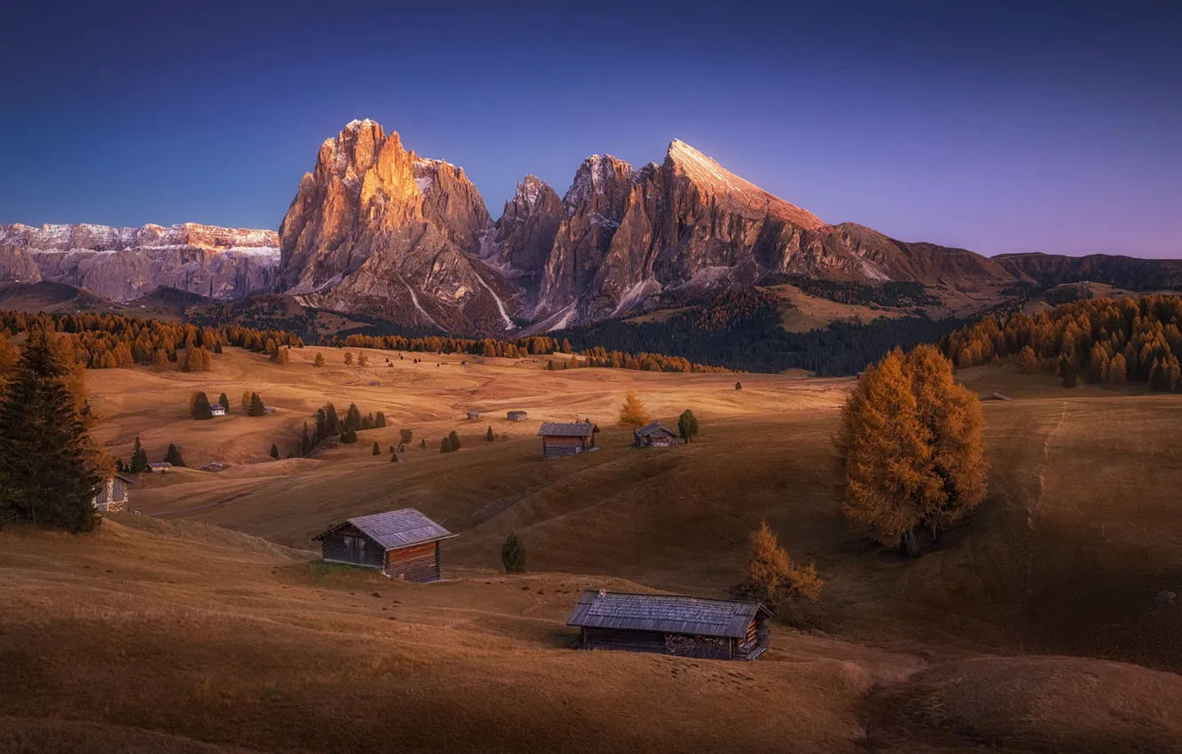 Photo wallpaper Italy, autumn, Dolomites, Alpe di Siusi