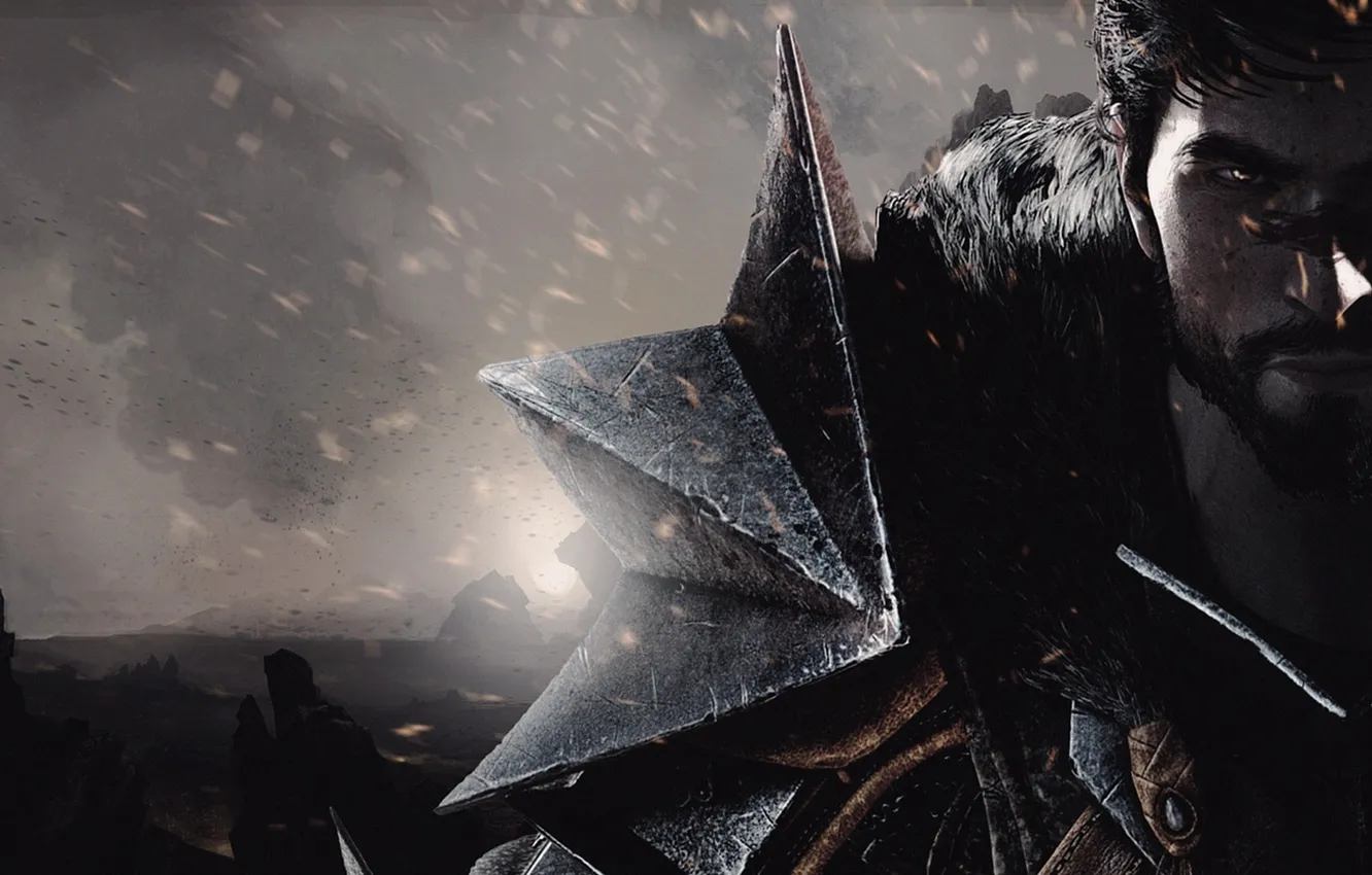 Photo wallpaper look, ash, the game, warrior, beard, dragon, bioware, hawk