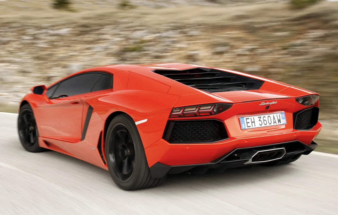 Photo wallpaper red, movement, Lamborghini, rear view, Lamborghini, aventador lp700-4
