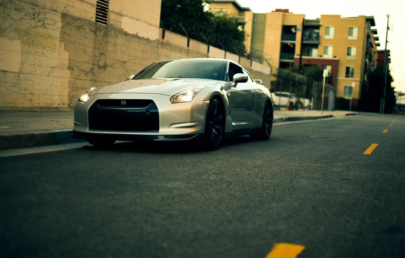 Photo wallpaper the city, metalik, Nissan, R35, Nissan GT-R