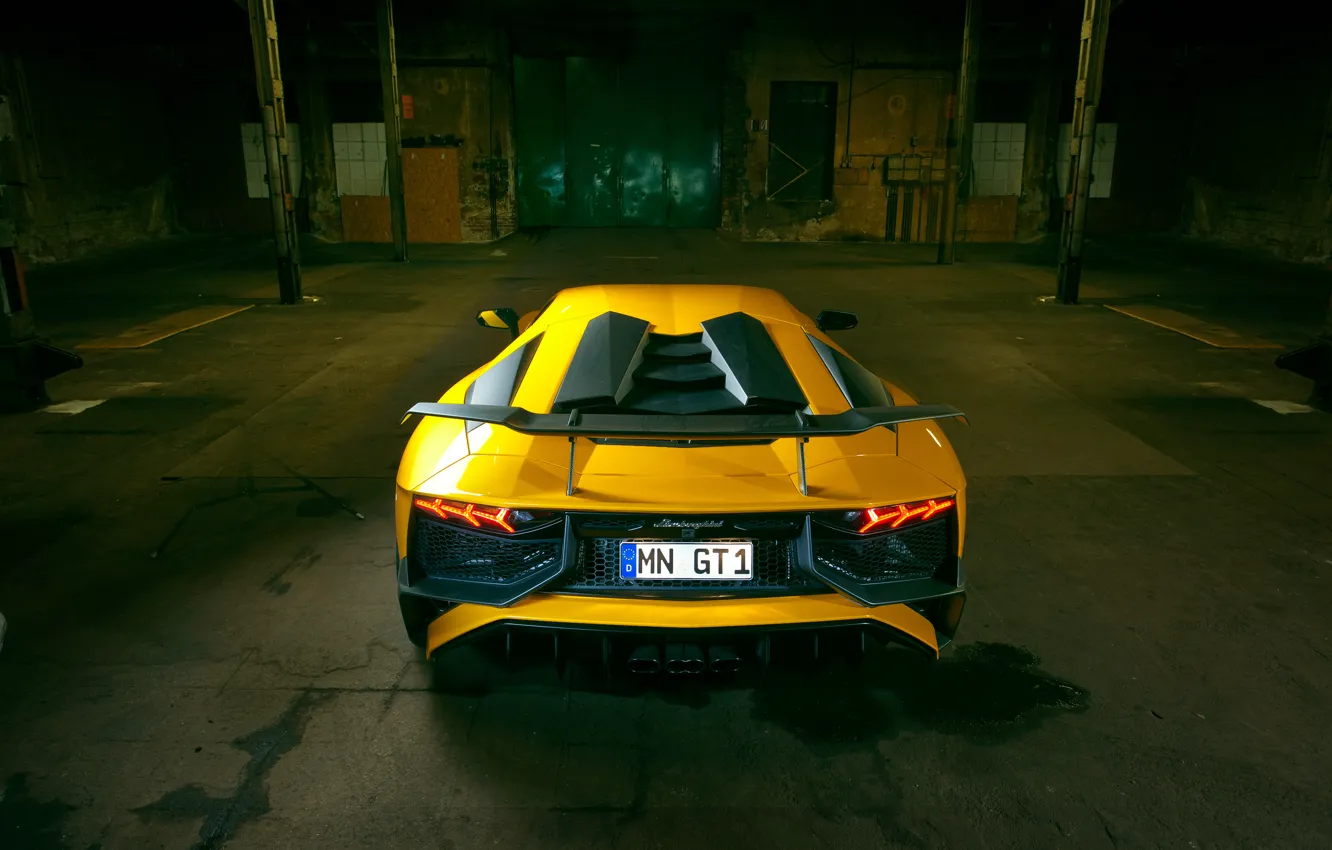 Photo wallpaper auto, tuning, Lamborghini, spoiler, rear view, back, Aventador, Lamborghini