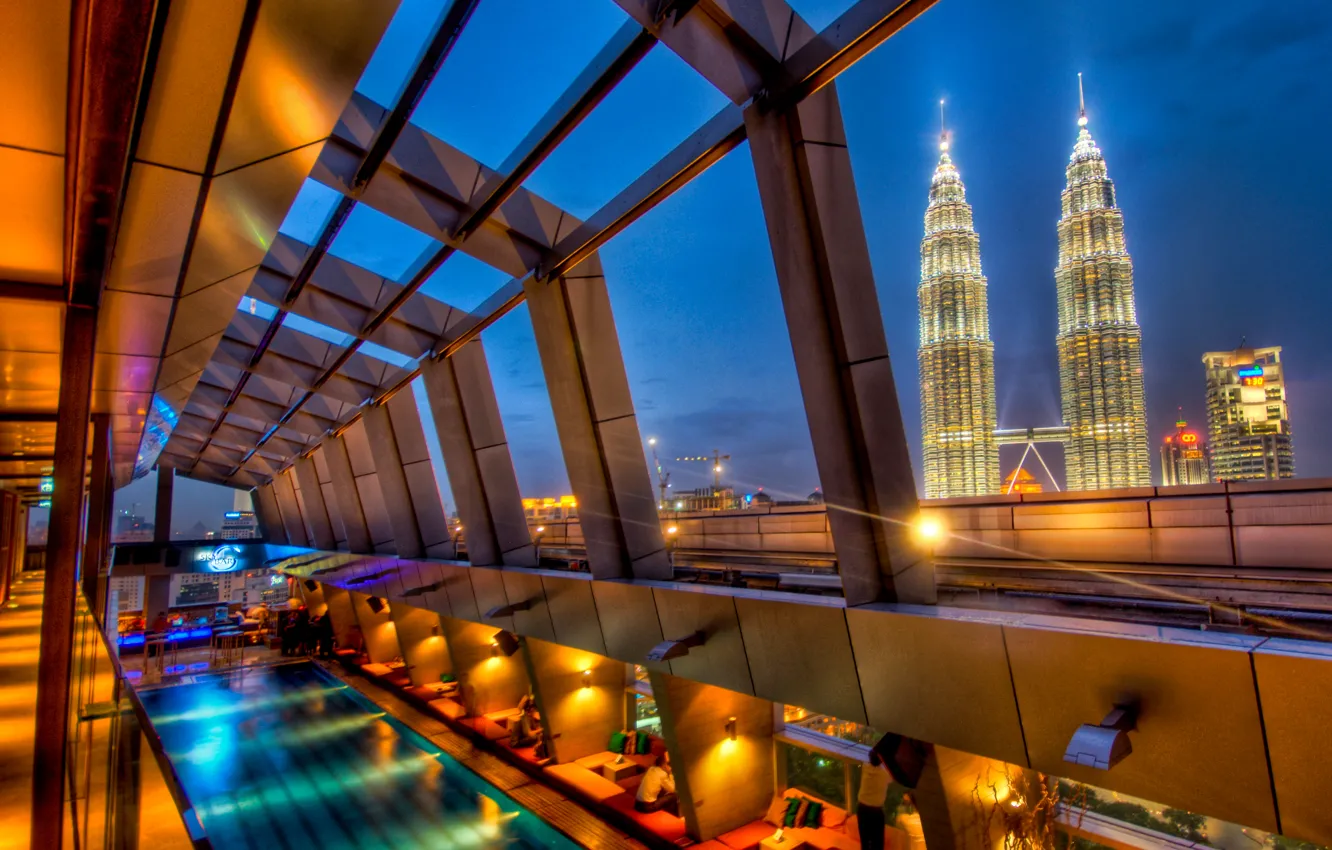 Photo wallpaper skyscrapers, pool, Malaysia