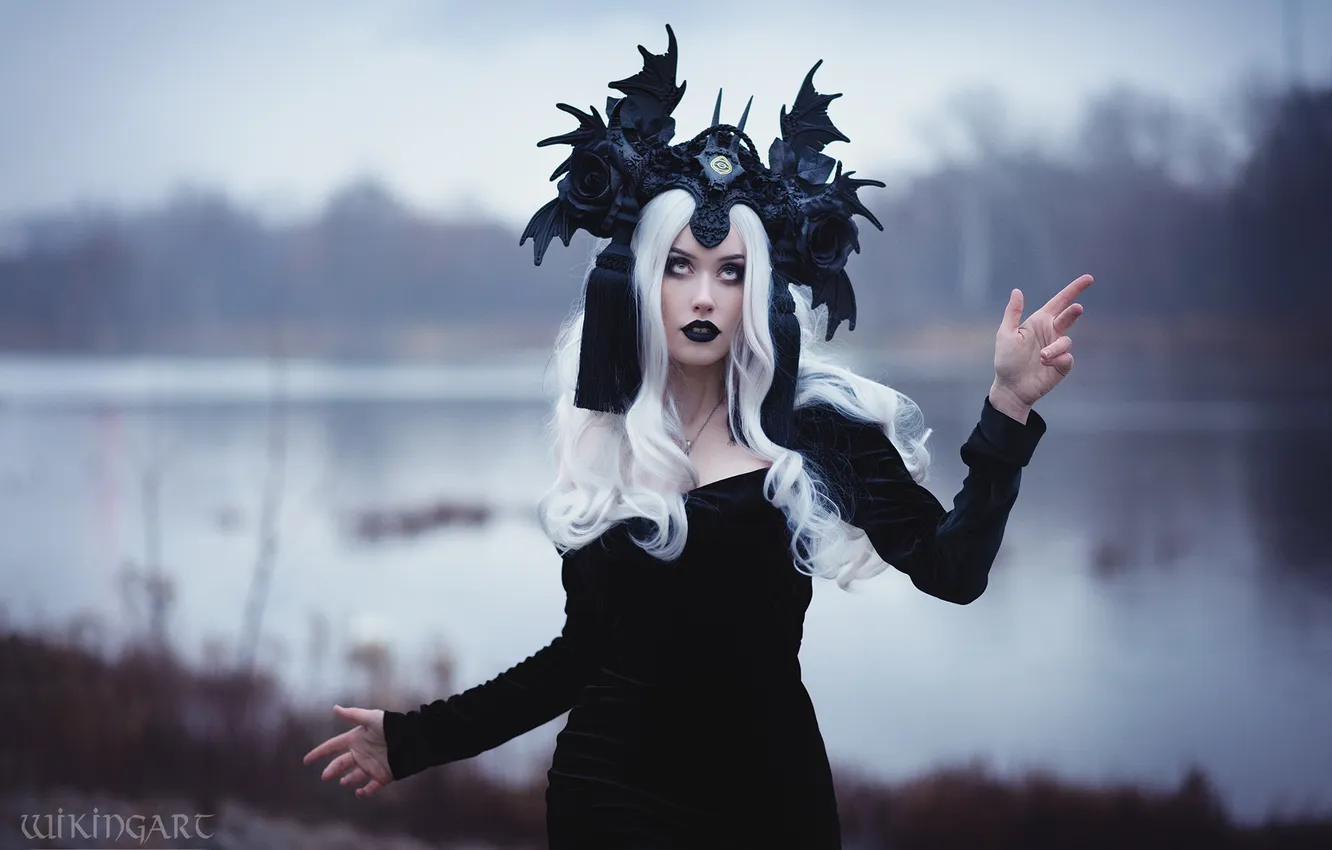Photo wallpaper look, girl, nature, pose, makeup, dress, fantasy, outfit