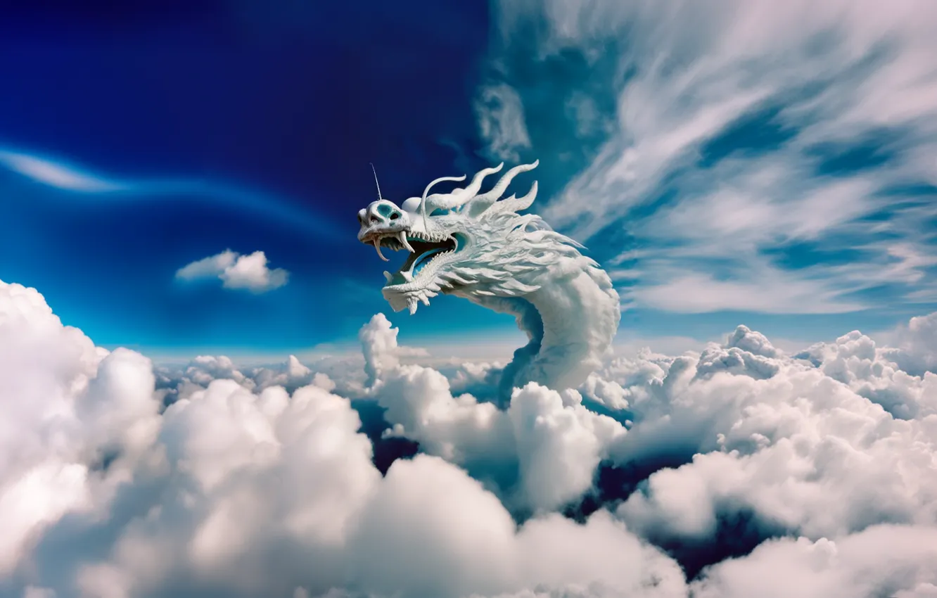 Photo wallpaper the sky, clouds, landscape, nature, dragon, fantasy, fantasy art, dragon art