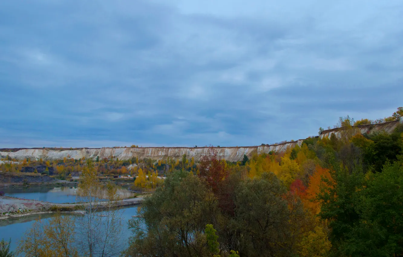 Photo wallpaper autumn, lake, foliage, Mel, quarry, Belyy kolodets