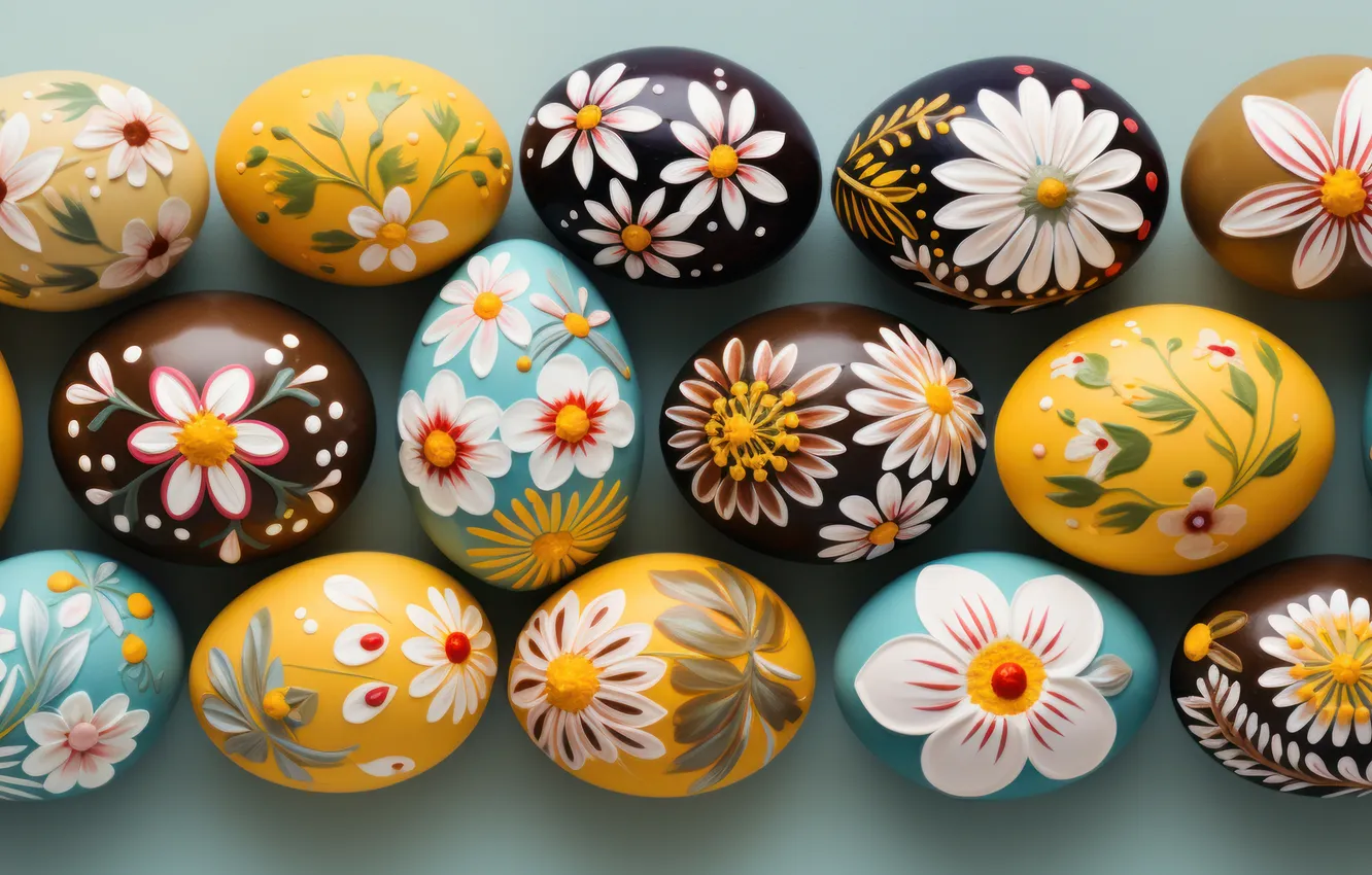 Photo wallpaper holiday, eggs, Easter, a lot, painting, painted, AI art, Easter background