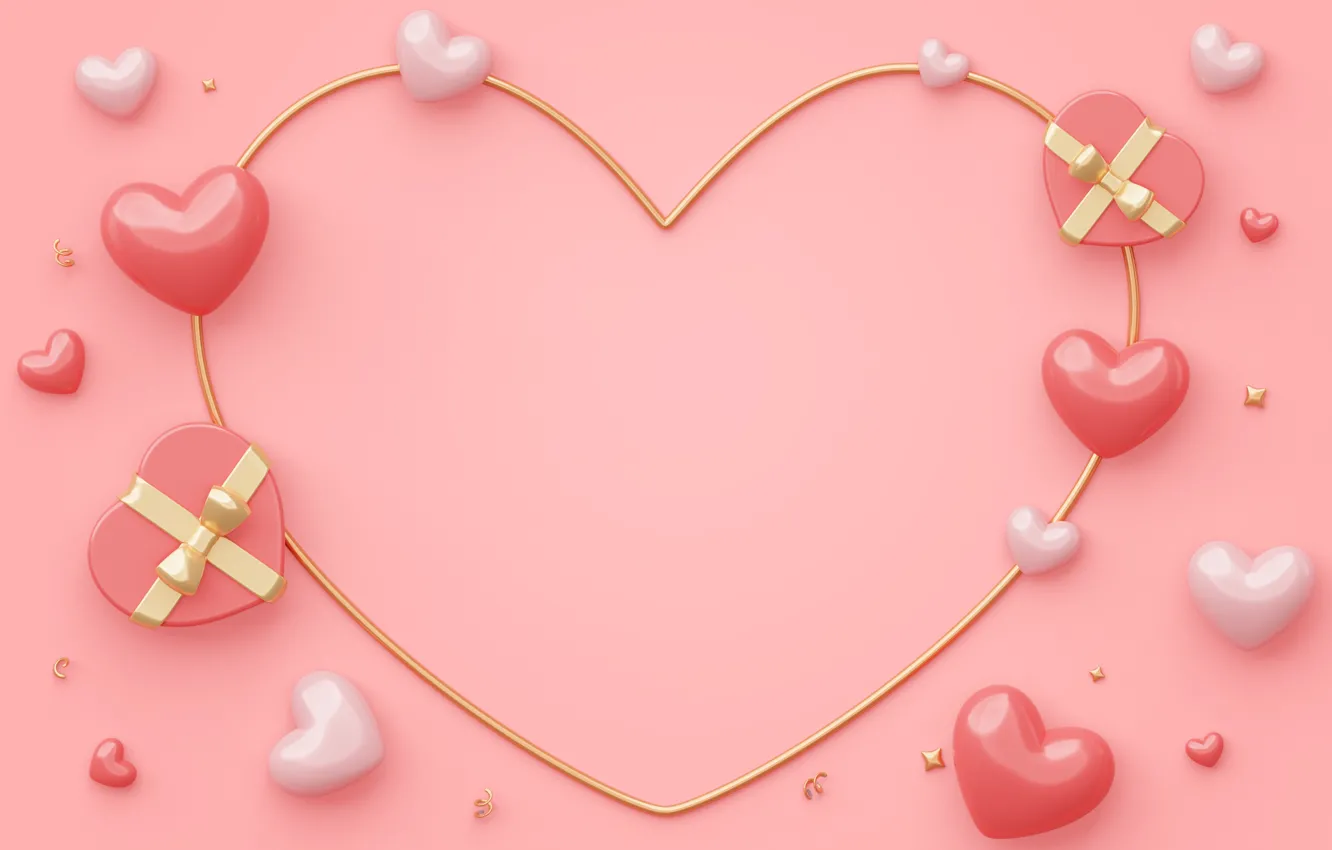 Photo wallpaper love, rendering, holiday, heart, hearts, pink background, Valentine's day, Valentine's day