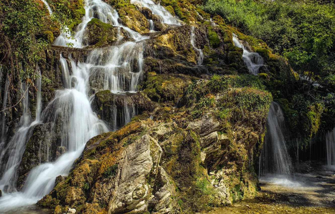 Photo wallpaper nature, rocks, waterfall