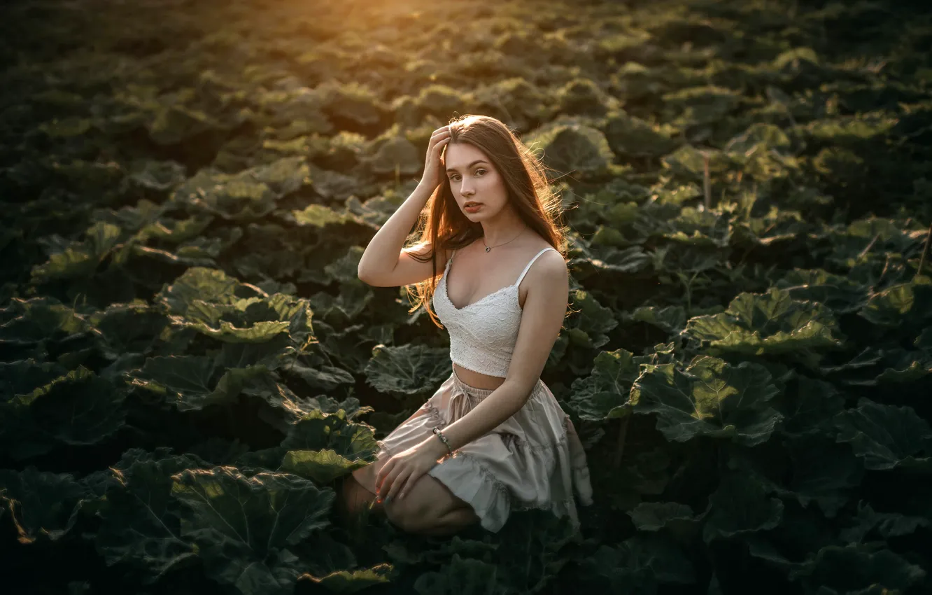 Photo wallpaper look, the sun, pose, model, skirt, portrait, makeup, figure