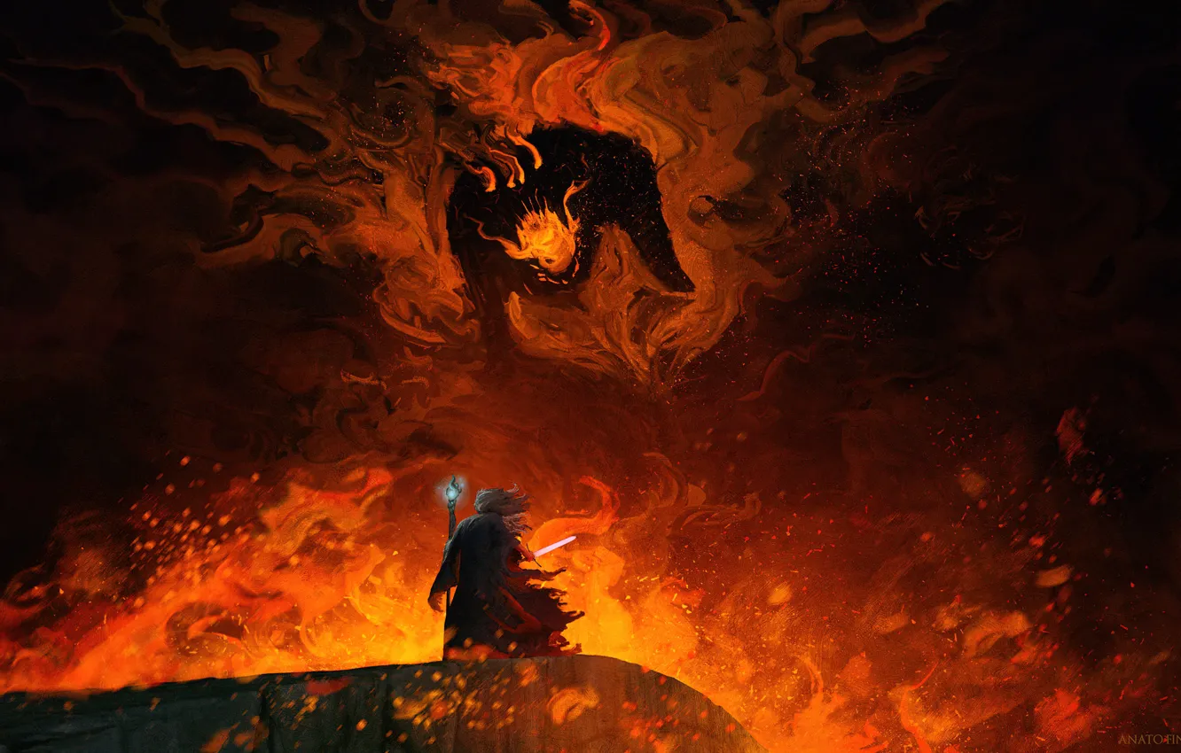 Photo wallpaper demon, fantasy, Balrog, lord of the rings, fanart, Anato Finnstark, middleearth, The Shadow and the …