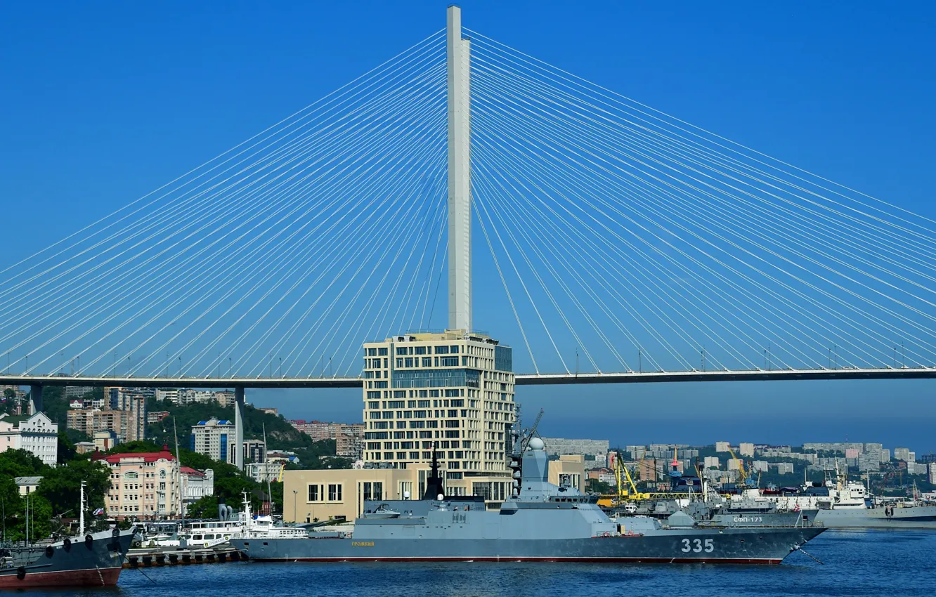 Photo wallpaper bridge, port, Vladivostok