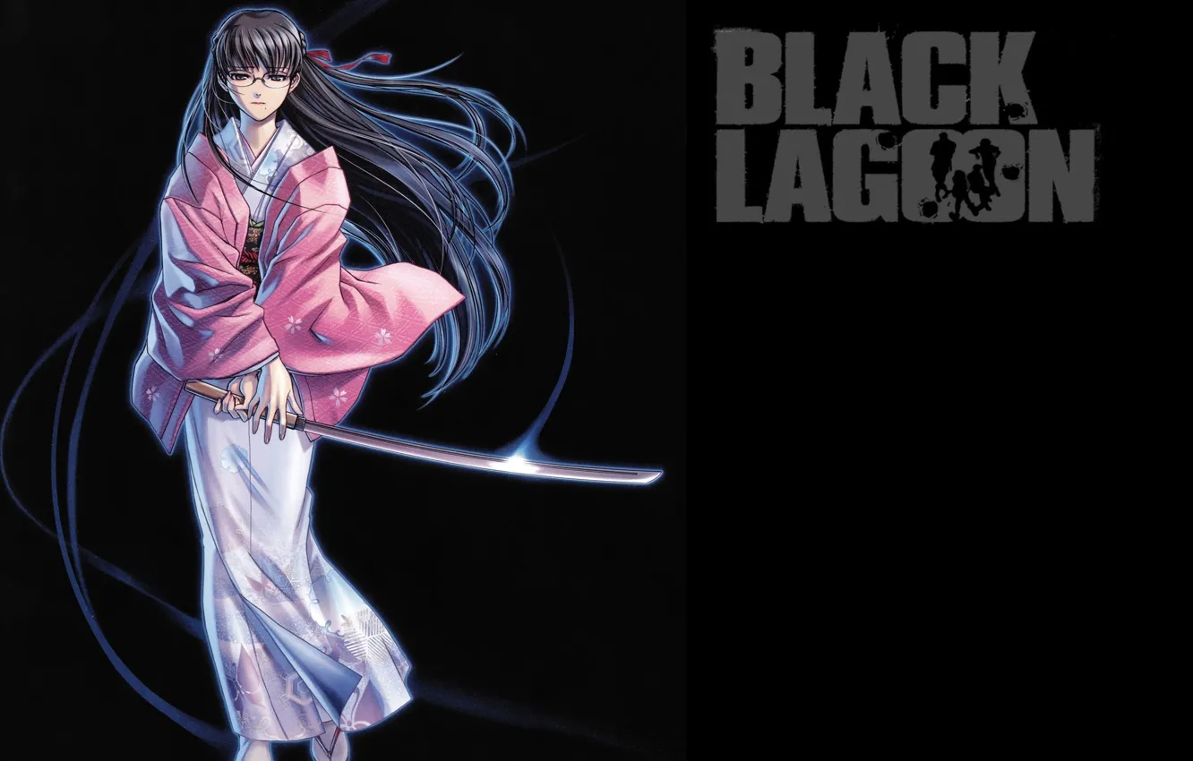 Photo wallpaper katana, Black Lagoon, blow, black background, swordsman, Pirates of the Black lagoon, Yukio Washimine, the …