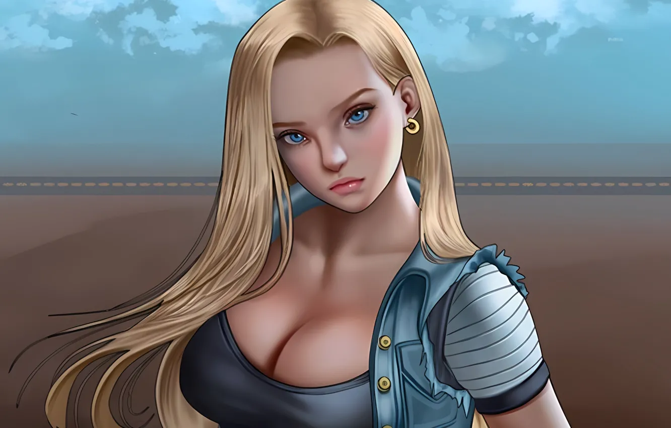 Photo wallpaper girl, sexy, cleavage, blouse, long hair, boobs, anime, beautiful