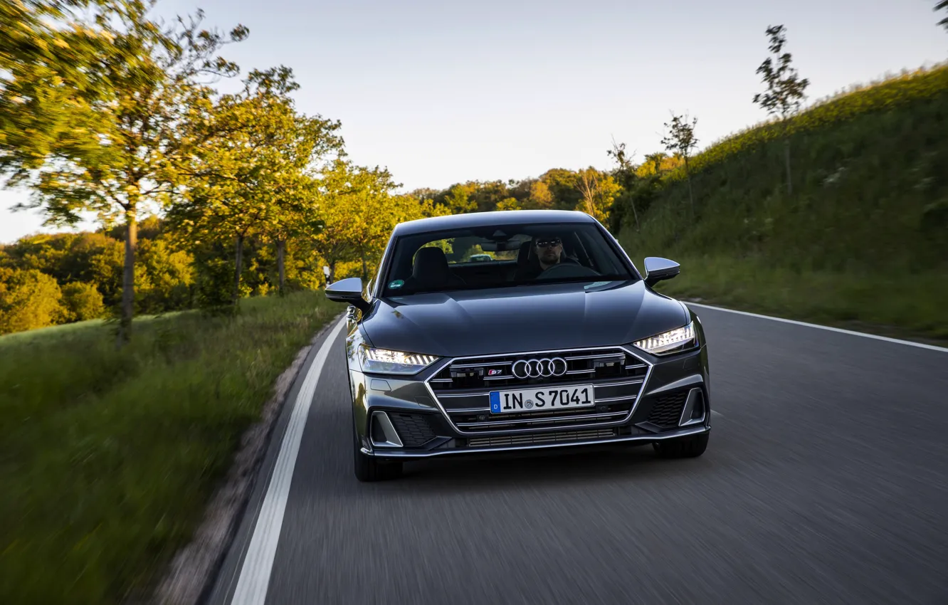 Photo wallpaper Audi, front, roadside, Audi A7, 2019, dark gray, S7 Sportback